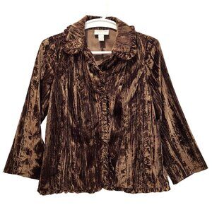 Victor Costa Occasion Velvet Jacket Womens M Brown Snaps Ruffle formal party